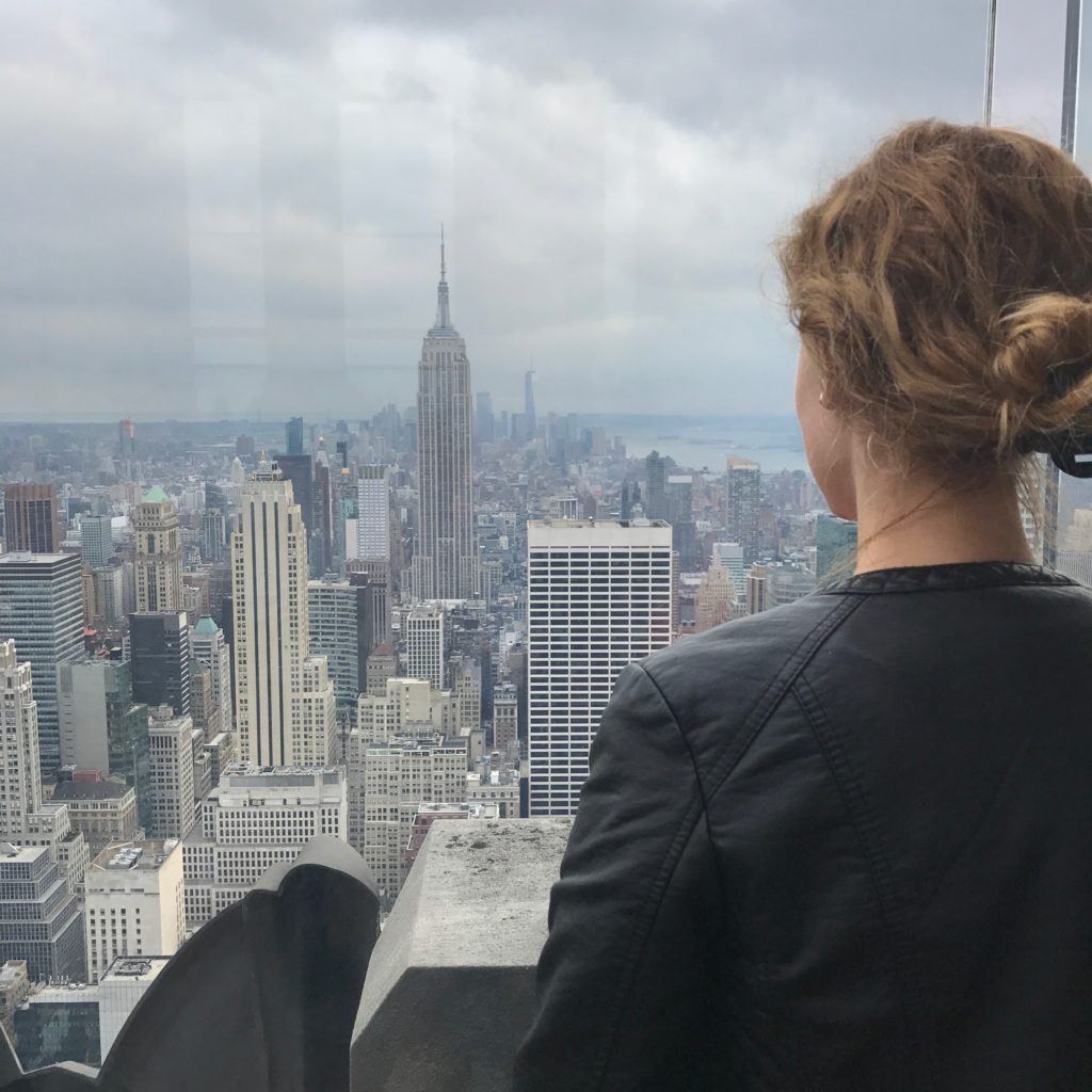 Nathalie on one of the viewing platforms in New York, overlooking the city